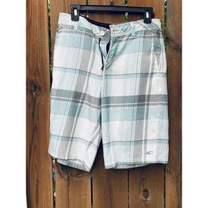 Oneill Hybrid Board Shorts Mens Size 30 Blue Plaid Quick Dry Surf Skate Swim